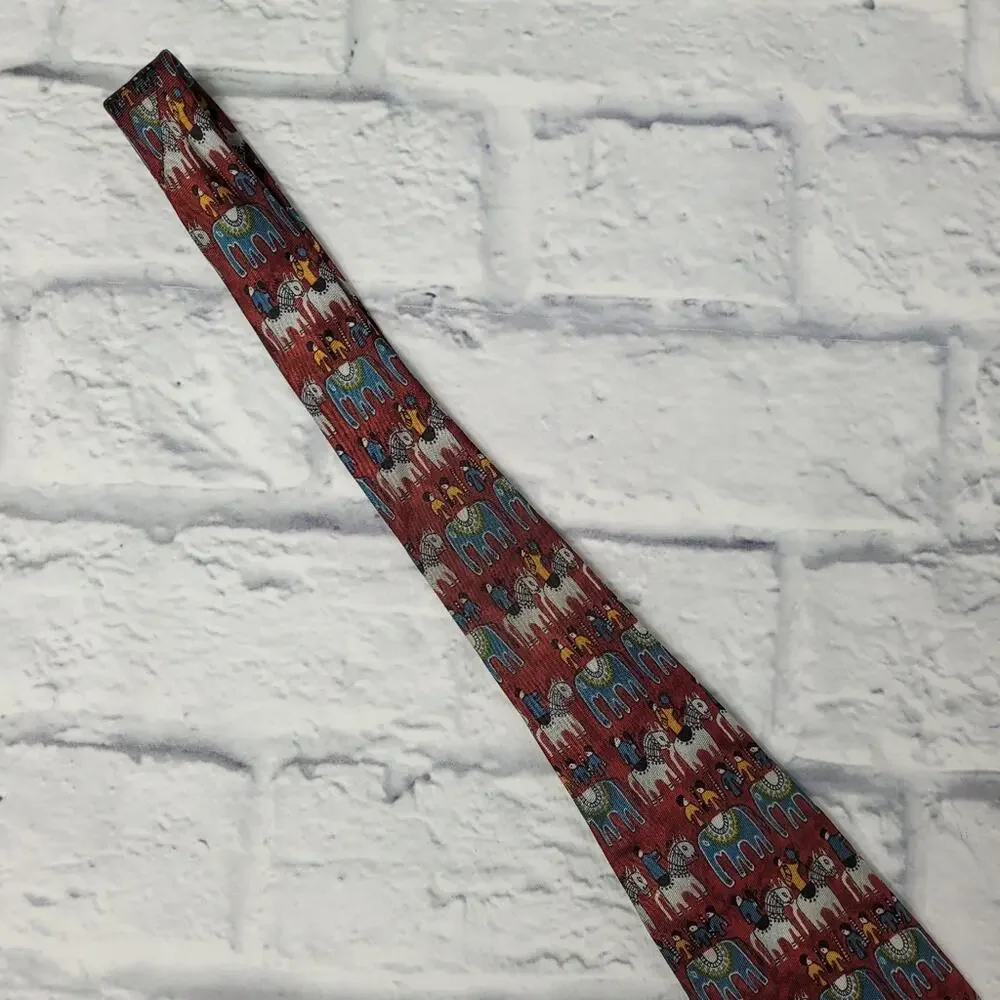 Dunhill Silk Primitive Horse & Elephant Print Tie